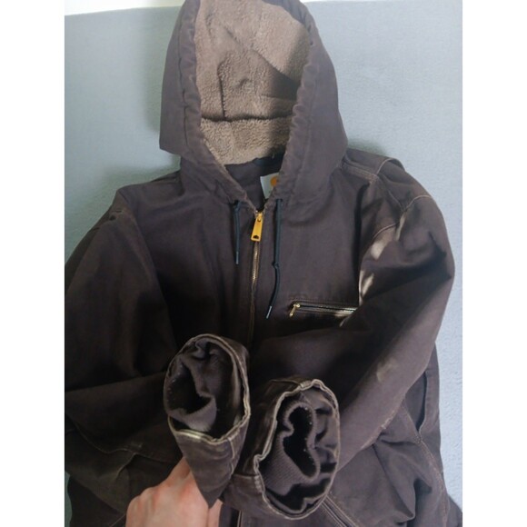 Carhartt Sierra Jacket Sherpa Lined J141 DKB Dark Brown Hood Men’s XL - Picture 11 of 16